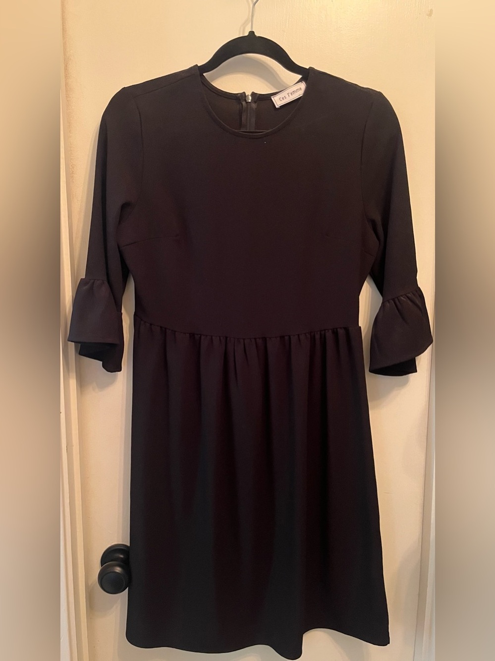 Ces Femme Little Black Dress with Ruffle Sleeves